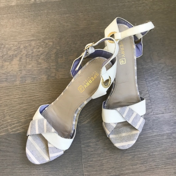 Sperry Shoes - SPERRY | Light Blue & White Striped Wedges